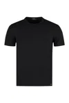Tom Ford Blue Crew Neck T-shirt With Embroidered Logo In Cotton Blend Man