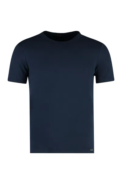 Tom Ford Midnight Blue Crew-neck T-shirt In Lyocell And Cotton