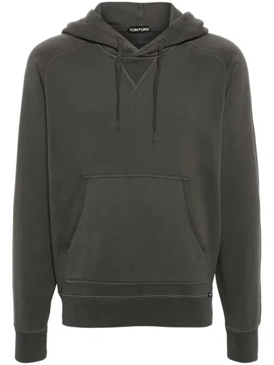 Tom Ford Cotton Drawstring Hoodie In Grey