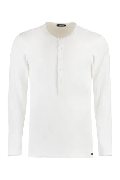 Tom Ford Cotton & Modal Ribbed Henley T-shirt In White