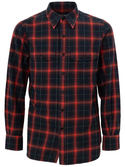 Tom Ford Cotton Mixed Shirt  In Nero/rosso