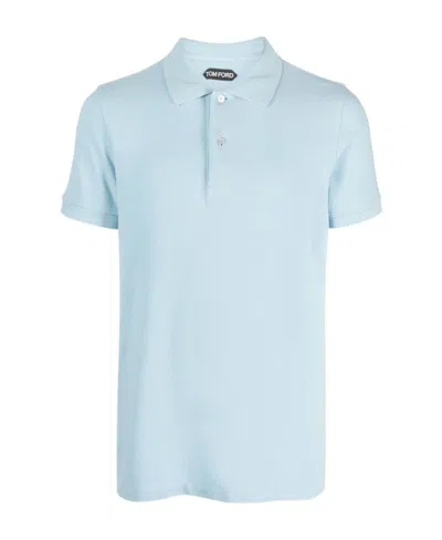 Tom Ford Cotton Pique Polo Shirt In Blue