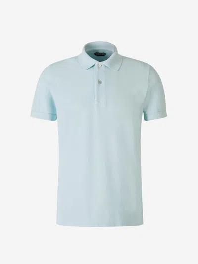 Tom Ford Cotton Pique Polo In Blue