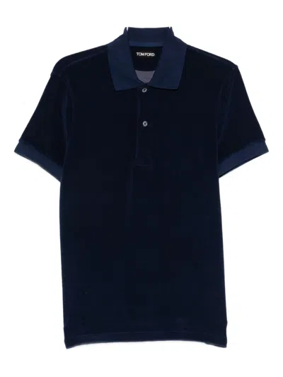 Tom Ford Cotton-blend Towelling Polo In Blue