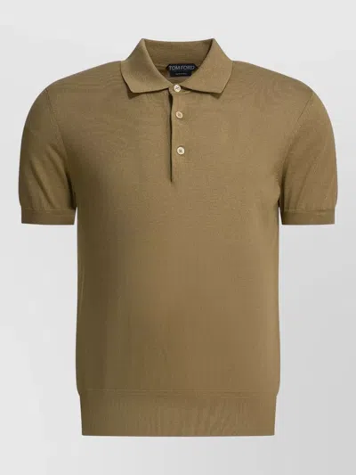 Tom Ford Cotton Knit Polo Shirt Polo Shirts Beige In Green