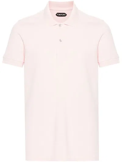 Tom Ford Classic Piquet Polo With Three-button Placket In Pink