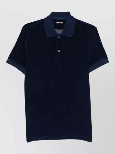 Tom Ford Cotton Polo Shirt Short Sleeves Collar In Blue