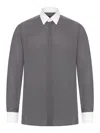 Tom Ford Cotton Shirt With Diamond Print And Contrast White Collar In Black