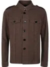 Tom Ford Cotton Satin Stand Collar Outershirt In Brown