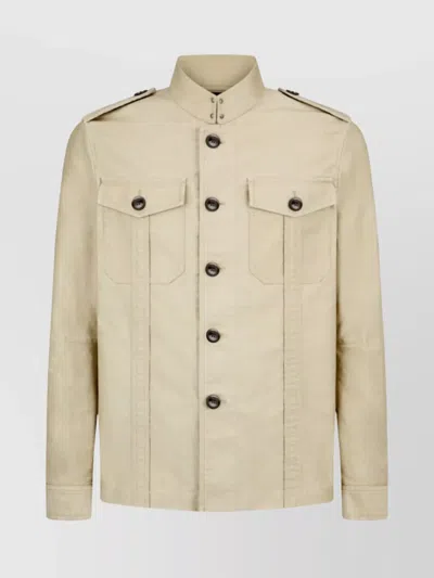 TOM FORD COTTON SATIN STAND COLLAR OUTERSHIRT