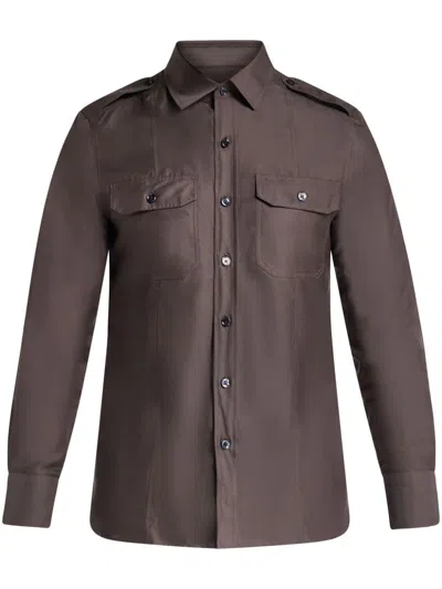 Tom Ford Cotton Satin Stand Collar Outershirt Clothing In Brown