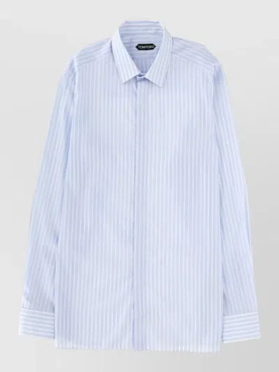 Tom Ford Cotton Shirt Long Sleeves Button Collar Stripes In Blue