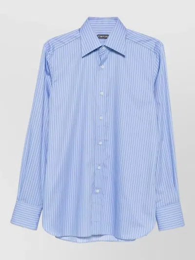 Tom Ford Cotton Shirt Vertical Stripe Tailored Fit In Blue