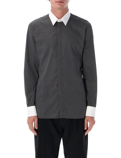 TOM FORD TOM FORD COTTON SHIRT WITH DIAMOND PRINT AND CONTRAST WHITE COLLAR