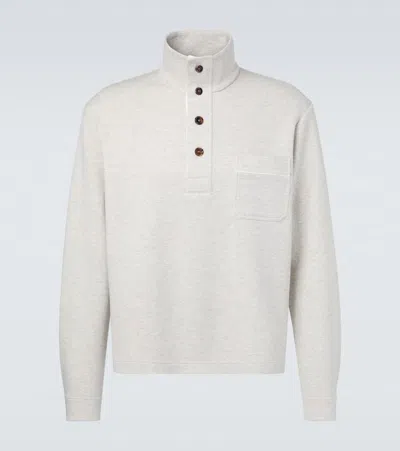Tom Ford Cotton Sweatshirt With A Partial Front Button Closure In Gray