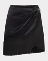 Tom Ford Cotton-silk Duchesse Fringe Wrap Mini Skirt In Black