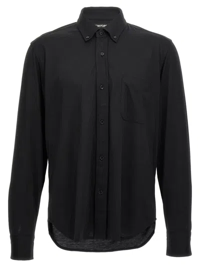 Tom Ford Shirt Silk Cotton Collar Button-down In Black