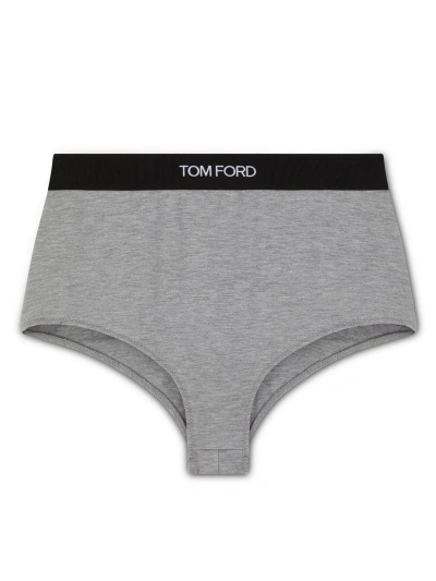 Tom Ford Logo-waist Briefs In Grey