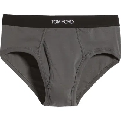 Tom Ford Cotton Stretch Jersey Briefs In Slate