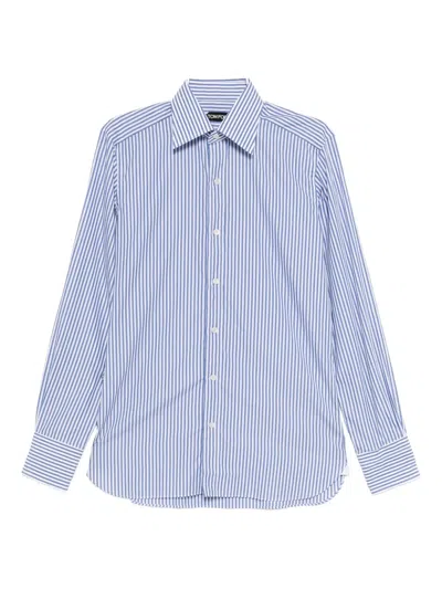 Tom Ford Cotton Stripe Shirt In Blue