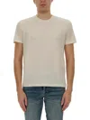 Tom Ford White Crewneck T-shirt With Tf Embroidery In Lyocell And Cotton Blend Man