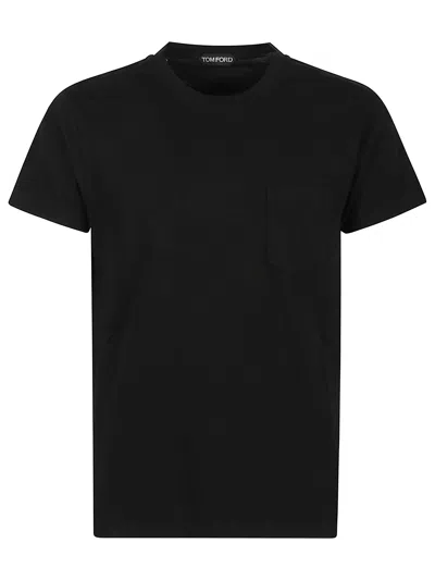 Tom Ford Crew Neck Short Sleeve T-shirt In Luxurious Lyocell Cotton In Black