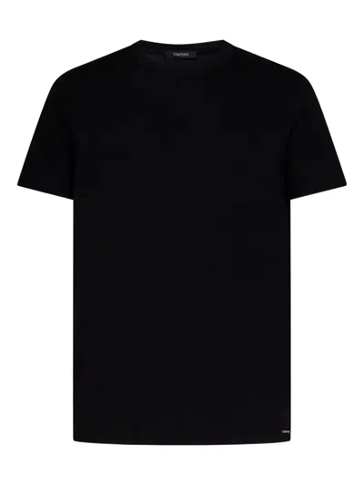 Tom Ford Logo-embroidered Lyocell And Cotton-blend Jersey T-shirt In Black