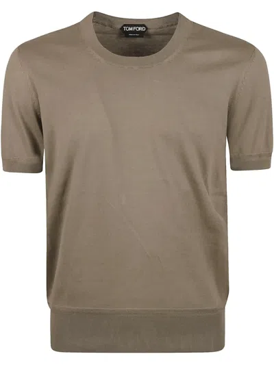 Tom Ford Classic Crew Neck T-shirt With Fitted Silhouette In Brown