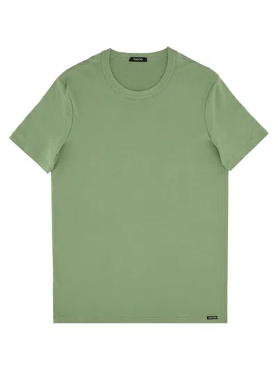 Tom Ford Cotton Blend Melange Crew Neck T-shirt Clothing In Green