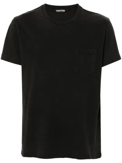 Tom Ford Mens Black Crewneck Regular-fit Stretch-cotton T-shirt