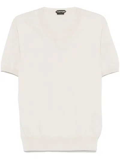 Tom Ford Crew Neck Plain Pattern Short Sleeves T-shirt In White