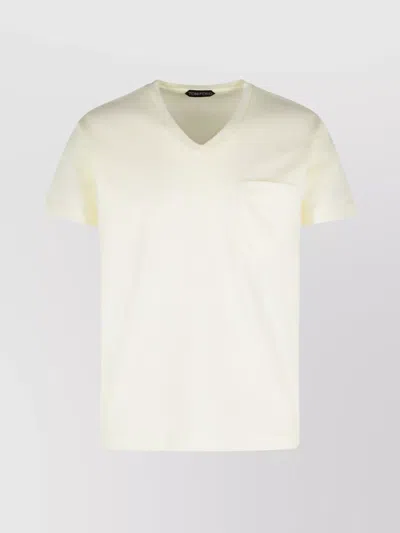 Tom Ford Cotton T-shirt V-neck Short Sleeves In Cream