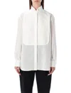 Tom Ford Structured Cotton Shirt Featuring Pleated Bib In White