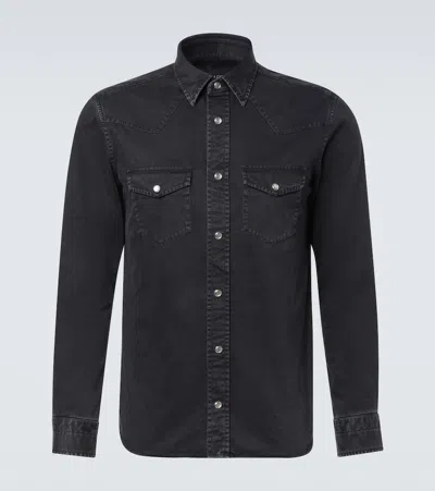 Tom Ford Cotton Twill Western Shirt In Black
