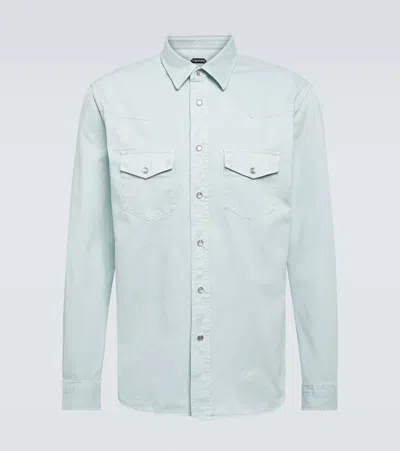 Tom Ford Cotton Twill Western Shirt In Blue