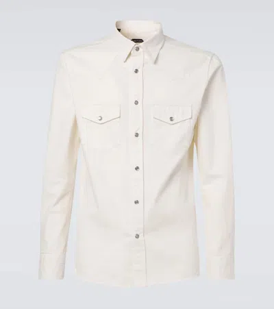 Tom Ford Cotton Twill Western Shirt In Ivory