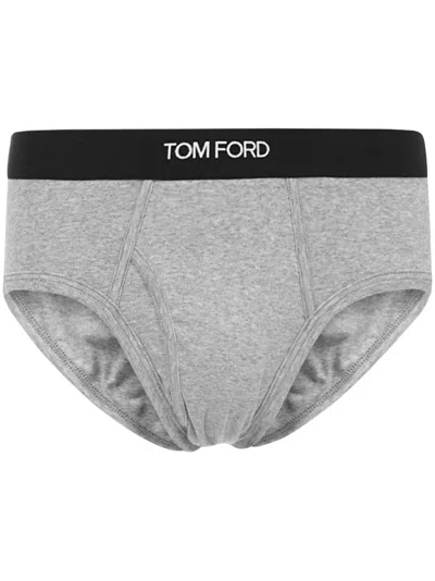 Tom Ford Cotton-jersey Briefs In Gray