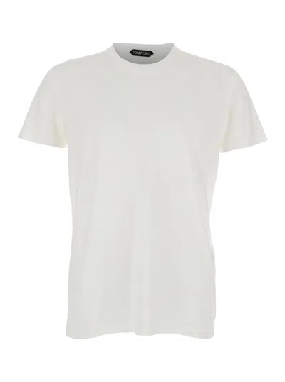 Tom Ford Cotton-silk Round Neck T-shirt With Short Sleeves In White