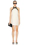 Tom Ford Bow-embellished Velvet-trimmed Wool And Silk-blend Crepe Mini Dress In Ecru