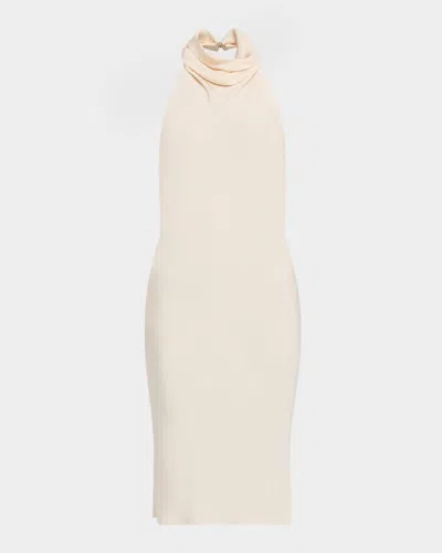 Tom Ford Cowl Halter Silk Sable Backless Cocktail Dress In Neutral