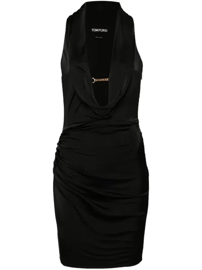 Tom Ford Draped Lustrous Jersey Mini Cocktail Dress In Black