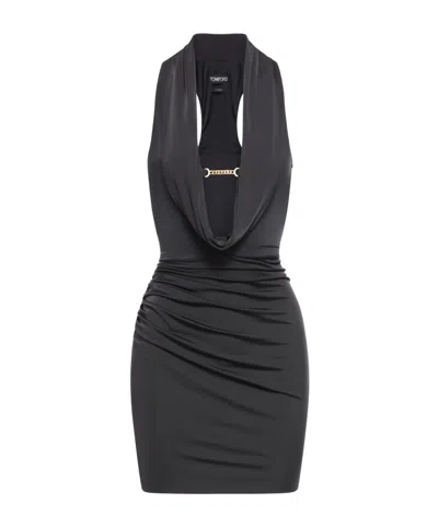 Tom Ford Draped Lustrous Jersey Mini Cocktail Dress In Black