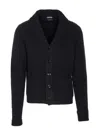 Tom Ford Cashmere Knit Sweater With Buffalo Horn Buttons And Shawl Collar In Blue