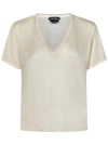 TOM FORD CREAM-COLORED SILK KNIT T-SHIRT