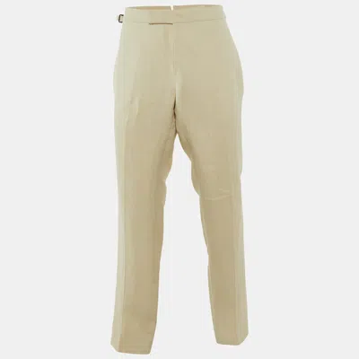 Pre-owned Tom Ford Cream Linen Buckle Detail Regular Trousers Xxxl In White