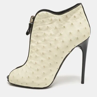 Pre-owned Tom Ford Cream/black Ostrich Leather Booties Size 39