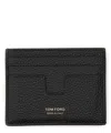 Tom Ford Soft Grain Leather T Line Classic Card Holder In Black