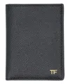 Tom Ford Small Grain Leather Folding Cardholder In Black