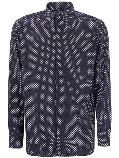Tom Ford Crepe De Chine Polka Dot Classic Fit Shirt In Black