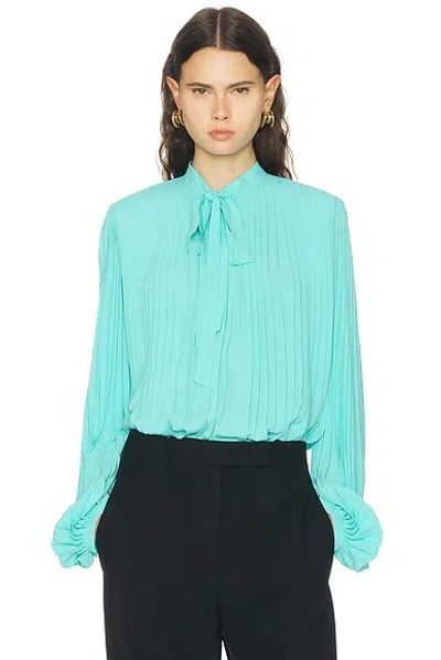 Tom Ford Crepe De Chine Sunray Plisse Lavalliere Shirt In Blue